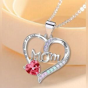 Brand New Silver Toned “I Love You Mom" Heart Pendant Necklace